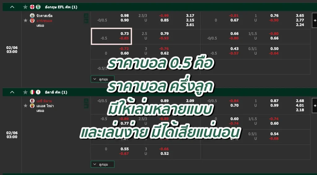 ราคาบอล 0.5 คือ