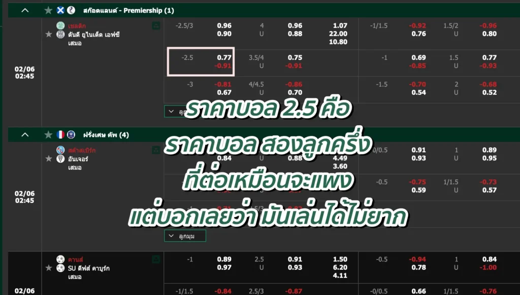 ราคาบอล 2.5 คือ